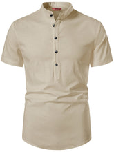 Yugnik Men's Slim Fit Half Sleeve Beige Color Pure Cotton Short Kurta