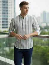 100% Cotton Mens Strip Full Sleeve Kurta