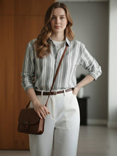 Women 3/4Th sleeve Spread Collar Strip Shirts