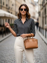 Women 3/4Th sleeve Spread Collar Strip Shirts