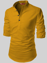 Yugnik Men's Slim Fit Full Sleeve Yellow Cotton Short Kurta