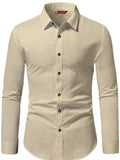 Yugnik Men's Slim Fit Beige with Black Color Cotton Blend Formal Shirt Pack 2