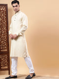 Yugnik Men's Beige Solid Pure Cotton Spread Collar Long Kurta Pajama Set