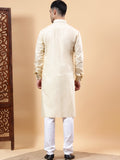 Yugnik Men's Beige Solid Pure Cotton Spread Collar Long Kurta Pajama Set