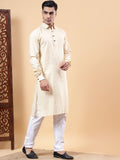 Yugnik Men's Beige Solid Pure Cotton Spread Collar Long Kurta Pajama Set