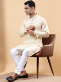 Yugnik Men's Beige Solid Pure Cotton Spread Collar Long Kurta Pajama Set