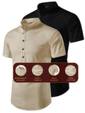 Yugnik Men's Slim Fit Beige with Black Color Pure Cotton Half Sleeve Short Kurta Pack 2