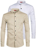 Yugnik Men's Slim Fit Beige with White Color Cotton Blend Casual Shirt Pack 2