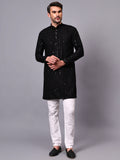 Yugnik Men's Pista Chikankari Florist Sequined Long Kurta Set