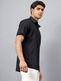 Yugnik Men's Slim Fit Half Sleeve Spread Collar Cotton Blend Black Color Casual Shirt for Men