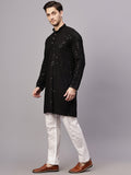 Yugnik Men's Yellow Chikankari Embroidered Sequined Long Kurta Set