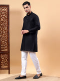 Yugnik Men's Beige Solid Pure Cotton Chinese Collar Long Kurta Pajama Set