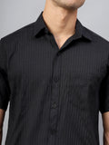 Yugnik Men's Slim Fit Half Sleeve Spread Collar Cotton Blend Black Color Casual Shirt for Men