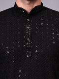 Yugnik Men's Pista Chikankari Florist Sequined Long Kurta Set