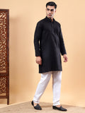 Yugnik Men's Beige Solid Pure Cotton Chinese Collar Long Kurta Pajama Set