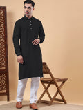 Yugnik Men's Beige Solid Pure Cotton Spread Collar Long Kurta Pajama Set