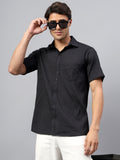 Yugnik Men's Slim Fit Half Sleeve Spread Collar Cotton Blend Black Color Casual Shirt for Men