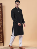 Yugnik Men's Beige Solid Pure Cotton Spread Collar Long Kurta Pajama Set