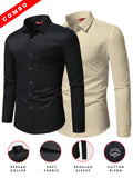 Yugnik Men's Slim Fit Beige with Black Color Cotton Blend Formal Shirt Pack 2