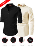 Yugnik Men's Slim Fit Light Beige With Black Color Cotton Short Kurta Pack 2