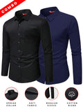 Yugnik Men's Slim Fit Beige with Black Color Cotton Blend Formal Shirt Pack 2