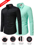 Yugnik Men's Slim Fit Beige with Black Color Cotton Blend Formal Shirt Pack 2