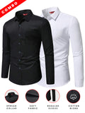 Yugnik Men's Slim Fit Beige with Black Color Cotton Blend Formal Shirt Pack 2