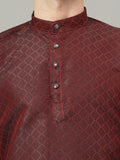 Yugnik Brown Geometric Woven Design Straight Jacquard Kurta with Pyjamas Set