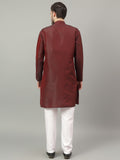 Yugnik Brown Geometric Woven Design Straight Jacquard Kurta with Pyjamas Set