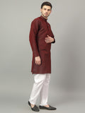 Yugnik Brown Geometric Woven Design Straight Jacquard Kurta with Pyjamas Set