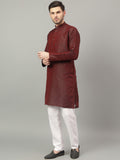 Yugnik Brown Geometric Woven Design Straight Jacquard Kurta with Pyjamas Set