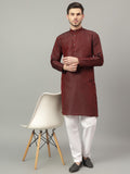 Yugnik Brown Geometric Woven Design Straight Jacquard Kurta with Pyjamas Set