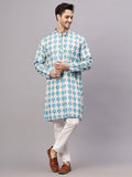 Yugnik Men's Chyan Crochet Fabric Floral Design Thread Work Long Kurta Set