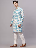 Yugnik Men's Chyan Crochet Fabric Floral Design Thread Work Long Kurta Set