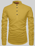 Yugnik Men's Slim Fit Full Sleeve Yellow Cotton Short Kurta