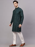 Yugnik Men's Pista Chikankari Florist Sequined Long Kurta Set