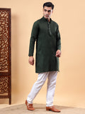 Yugnik Men's Beige Solid Pure Cotton Chinese Collar Long Kurta Pajama Set