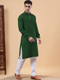 Yugnik Men's Beige Solid Pure Cotton Spread Collar Long Kurta Pajama Set