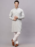 Yugnik Men's Pista Chikankari Florist Sequined Long Kurta Set