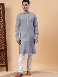 Yugnik Men's Beige Solid Pure Cotton Spread Collar Long Kurta Pajama Set