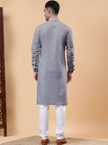 Yugnik Men's Beige Solid Pure Cotton Spread Collar Long Kurta Pajama Set