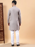 Yugnik Men's Beige Solid Pure Cotton Chinese Collar Long Kurta Pajama Set