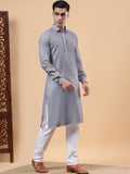 Yugnik Men's Beige Solid Pure Cotton Spread Collar Long Kurta Pajama Set