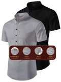 Yugnik Men's Slim Fit Beige with Black Color Pure Cotton Half Sleeve Short Kurta Pack 2