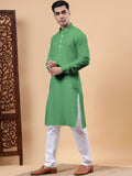 Yugnik Men's Beige Solid Pure Cotton Spread Collar Long Kurta Pajama Set