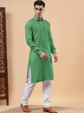 Yugnik Men's Beige Solid Pure Cotton Spread Collar Long Kurta Pajama Set