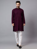 Yugnik Men's Red Chikankari Tringle Pattern Embroidered Sequined Long Kurta Set