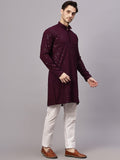 Yugnik Men's Yellow Chikankari Embroidered Sequined Long Kurta Set