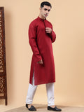 Yugnik Men's Beige Solid Pure Cotton Chinese Collar Long Kurta Pajama Set