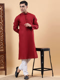 Yugnik Men's Beige Solid Pure Cotton Chinese Collar Long Kurta Pajama Set